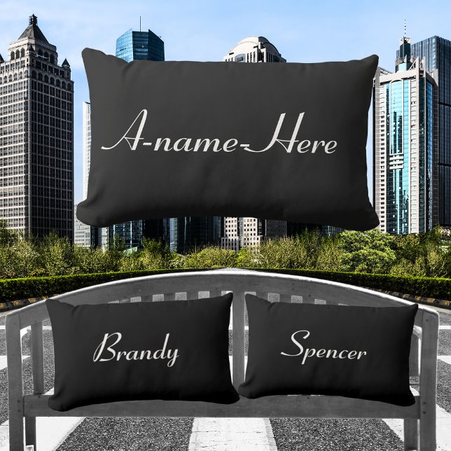Personalised  black solid with white name custom lumbar cushion (Creator Uploaded)
