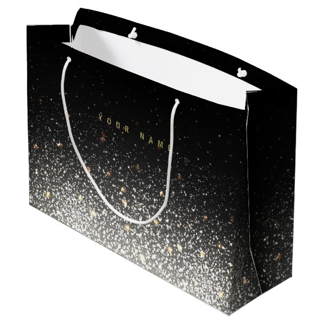 Personalised Black Sparkle Large Gift Bag (Back Angled)