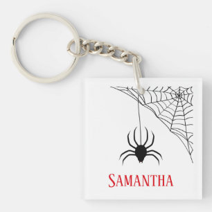 Personalised Black Spider and Spider Web Key Ring