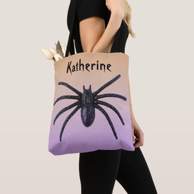Personalised Black Spider Bag for Halloween (Close Up)