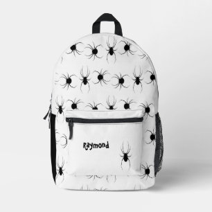 Personalised black spiders on white printed backpack