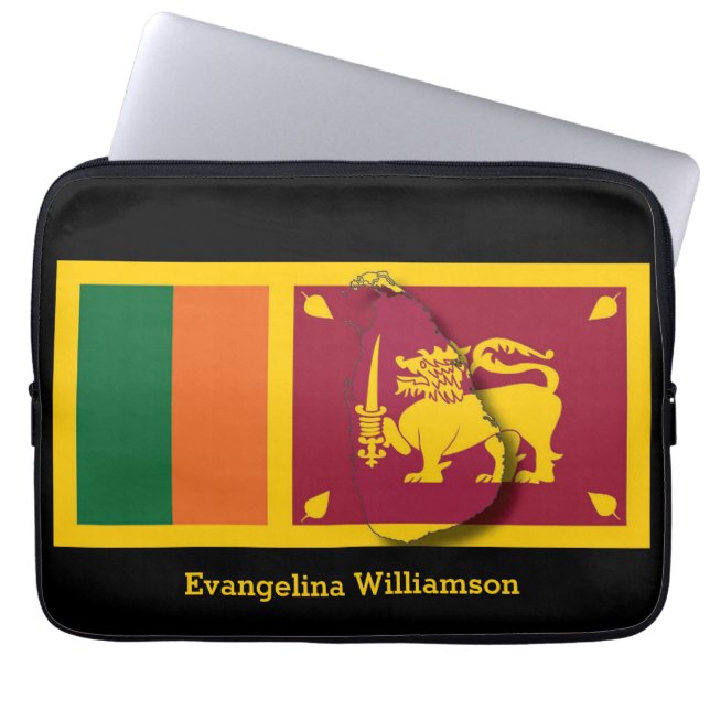 Personalised BLACk Sri Lanka Flag Laptop Sleeve (Front)