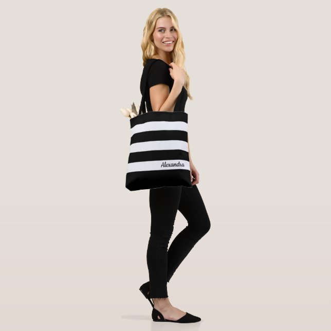 Personalised Black Striped Tote Bag (On Model)