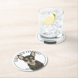 Personalised Black Tan Chihuahua Wedding Round Paper Coaster