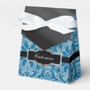 Personalised Black & Teal Damask Favour Box 2