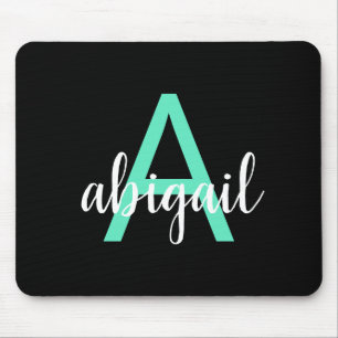 Personalised Black Teal Modern Monogram Name Mouse Mat