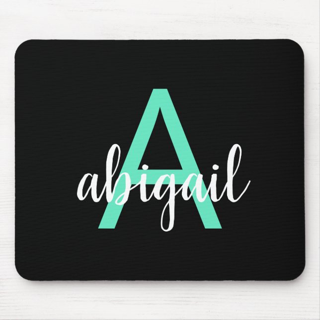 Personalised Black Teal Modern Monogram Name Mouse Mat (Front)