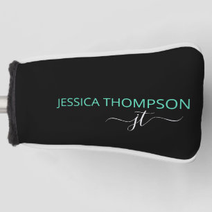 Personalised Black Teal Stylish Monogram Name  Golf Head Cover