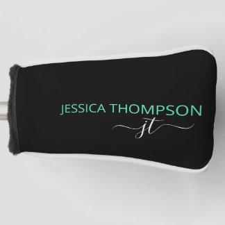 Personalised Black Teal Stylish Monogram Name  Golf Head Cover