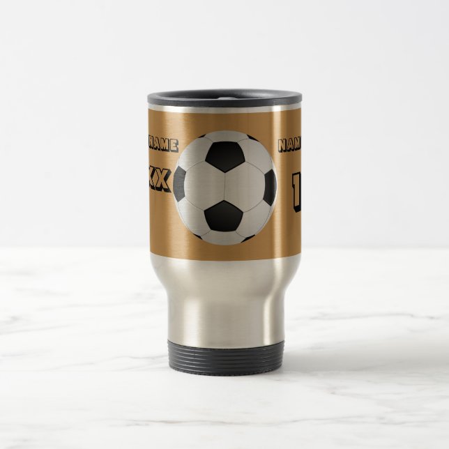 Personalised Black Text Soccer Tumbler Travel Mug (Center)