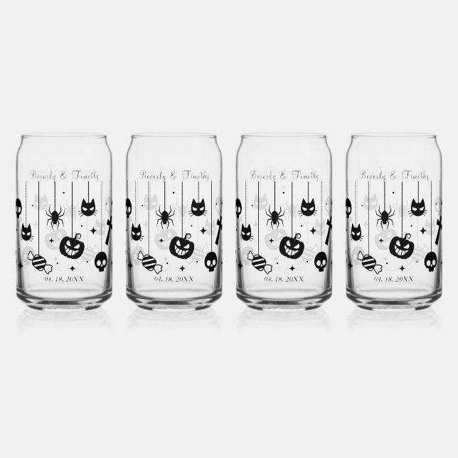 Personalised Black Text Spooky Wedding Can Glass (Front)