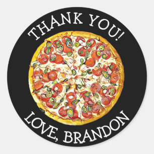 Personalised Black Thank You Pizza Party Stickers