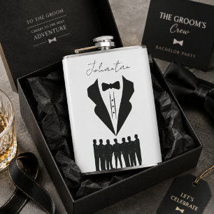 Personalised Black Tuxedo Groomsmen Wedding Hip Flask