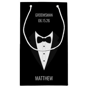 Personalised Black Tuxedo Wedding Groomsmen Small Gift Bag