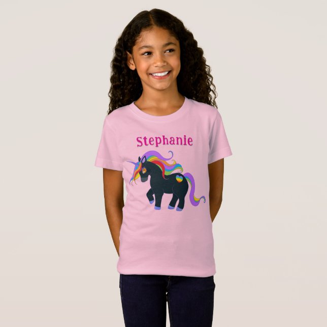 Personalised Black Unicorn T-Shirt (Front Full)