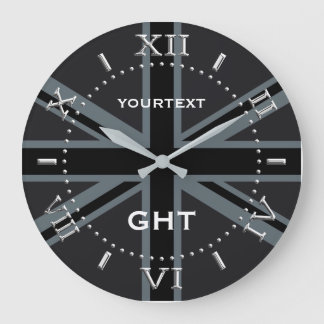 Personalised Black Union Jack British Flag Dial Large Clock