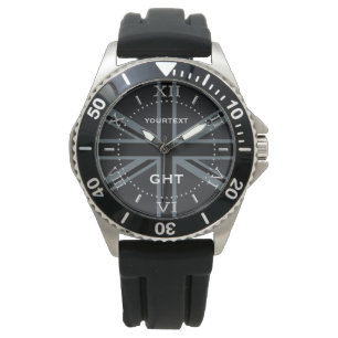 Personalised Black Union Jack Flag Design Dial Watch