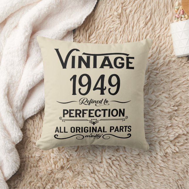 Personalised black vintage 75th birthday party cushion (Blanket)
