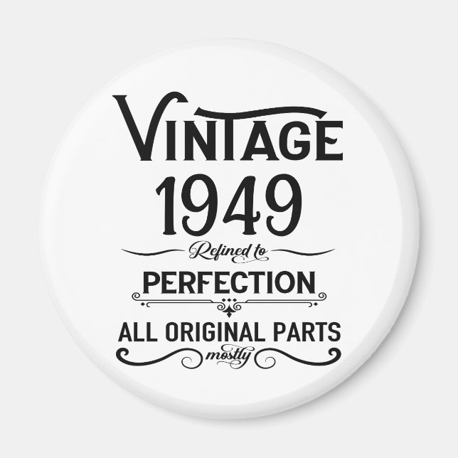 Personalised black vintage 75th birthday party magnet (Front)