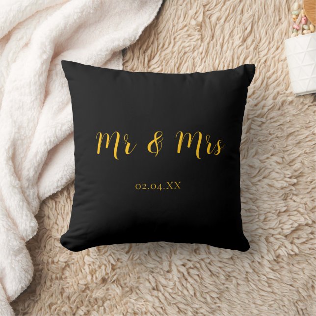 Personalised Black w/ Yellow Mr & Mrs Cushion (Blanket)