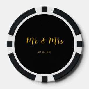 Personalised Black w/ Yellow Mr & Mrs Poker Chips