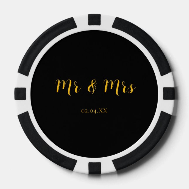 Personalised Black w/ Yellow Mr & Mrs Poker Chips (Front)