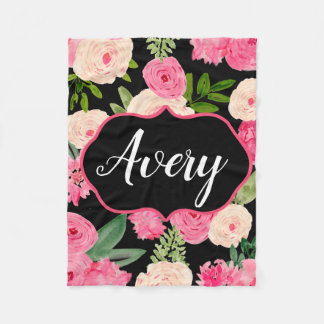 Personalised Black Watercolor Flowers Blanket