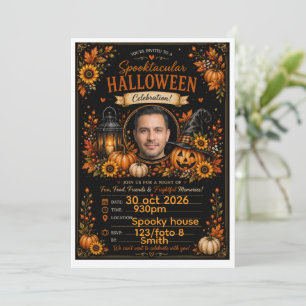 Personalised Black Watercolor Pumpkin Halloween In Invitation