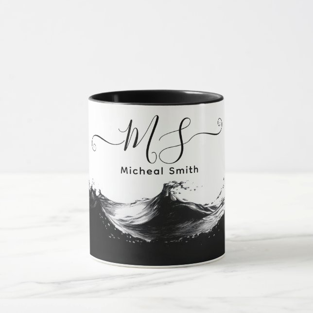 Personalised Black Wave Mug – Artistic Custom  (Center)