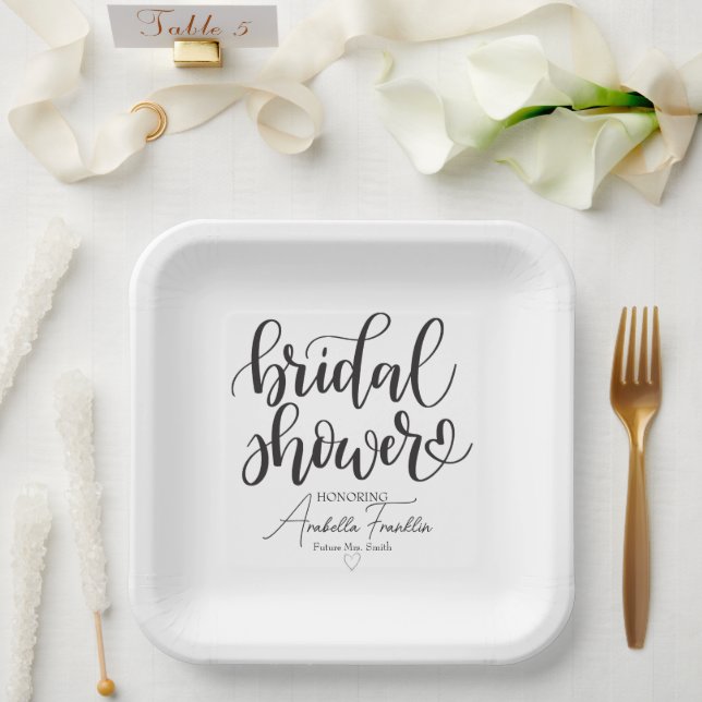 Personalised Black Wedding Bridal Shower White Paper Plate (Wedding)
