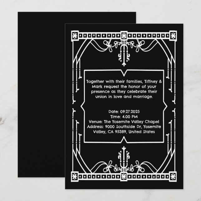 Personalised Black Wedding Invitation Card (Front/Back)