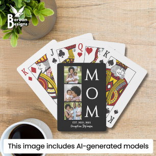Personalised Black White 3 Photo Mum Established Playing Cards