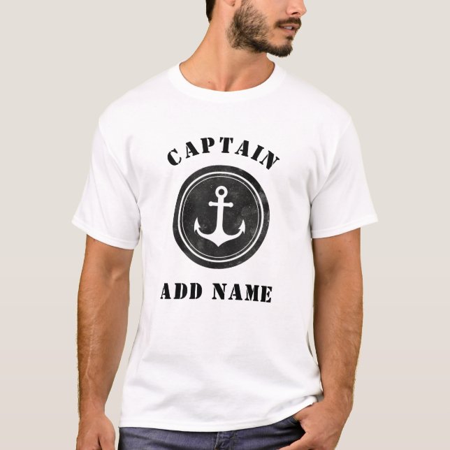 Personalised Black & White Anchor Captain Name T-Shirt (Front)