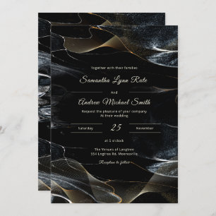 Personalised  Black White and Gold Wedding Invitation