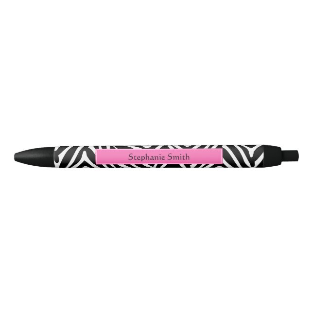 Personalised Black, White and Hot Pink Zebra Print Black Ink Pen (Front)
