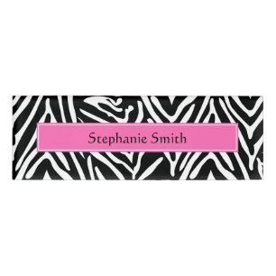 Personalised Black, White and Hot Pink Zebra Print Name Tag