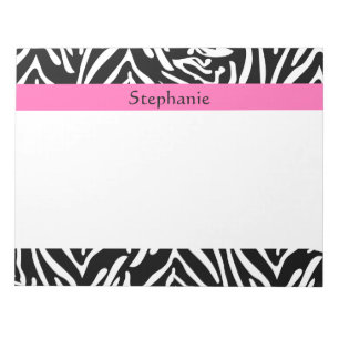 Personalised Black, White and Hot Pink Zebra Print Notepad