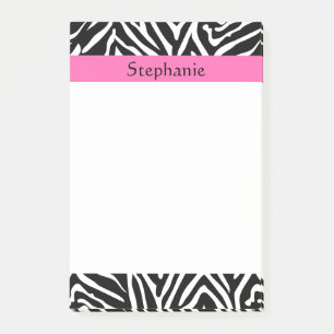 Personalised Black, White and Hot Pink Zebra Print Post-it Notes