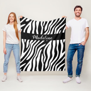Personalised Black & White Animal Print Fleece Blanket