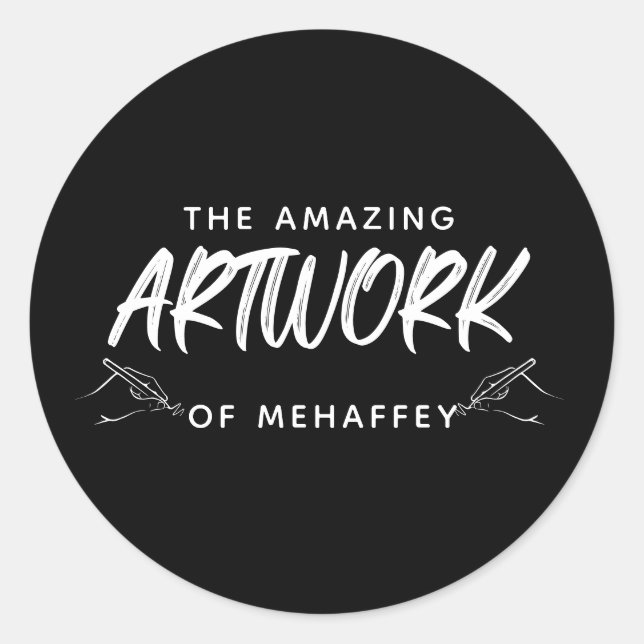 Personalised Black White Artist Artwork Classic Round Sticker (Front)