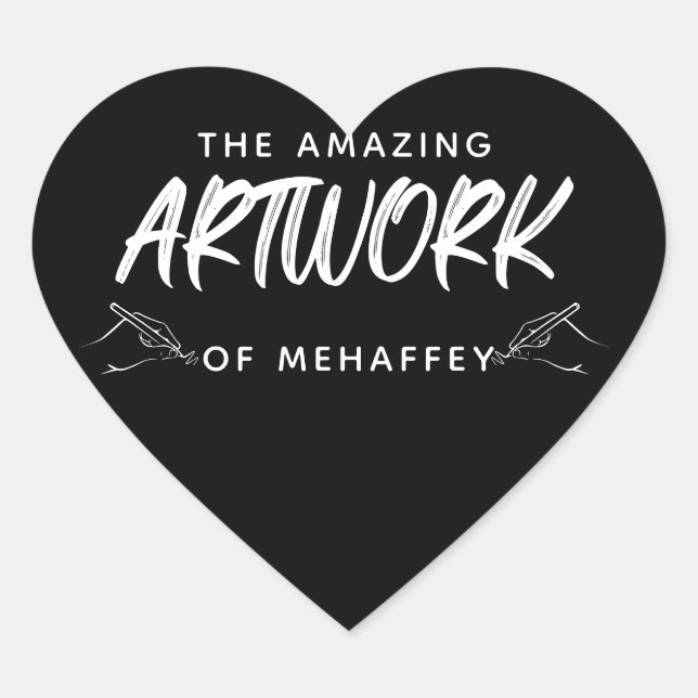 Personalised Black White Artist Artwork Heart Sticker (Front)