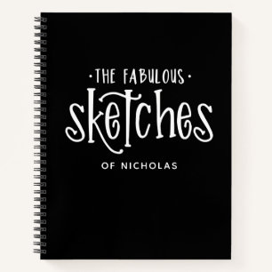 Personalised Black White Artist Sketchbook Notebook