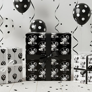 Personalised Black & White Axolotl Birthday Wrapping Paper Sheet