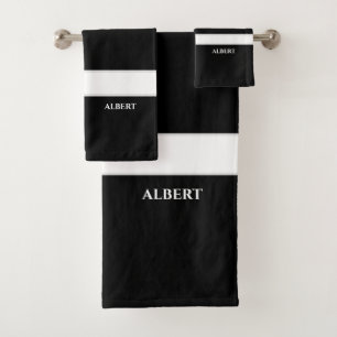 Personalised Black White Bath Towel Set