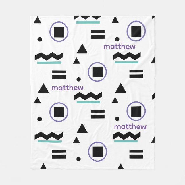 Personalised Black White Blue Purple Abstract Fleece Blanket (Front)