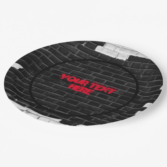 Personalised Black & White Brick Wall Paper Plate (Angled)