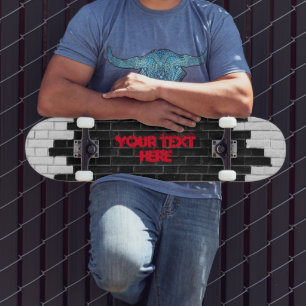 Personalised Black & White Brick Wall Skateboard