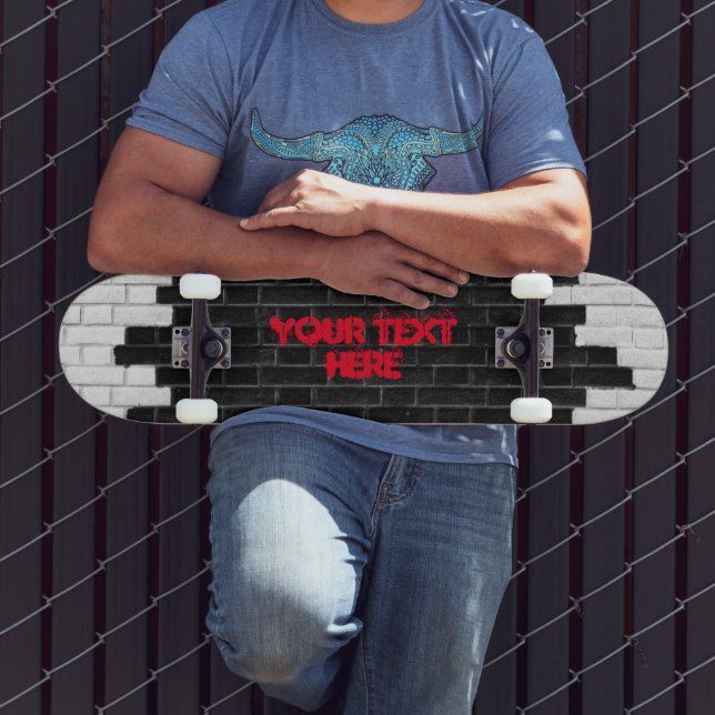 Personalised Black & White Brick Wall Skateboard (Outdoor 3)