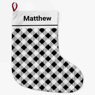 Personalised Black White Buffalo Check Christmas Large Christmas Stocking