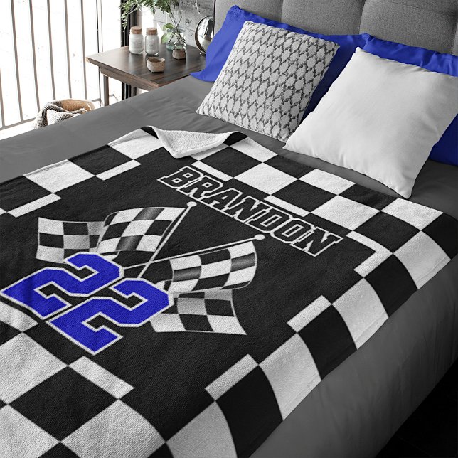 Personalised Black White Chequered Flag Pattern Fleece Blanket (Creator Uploaded)